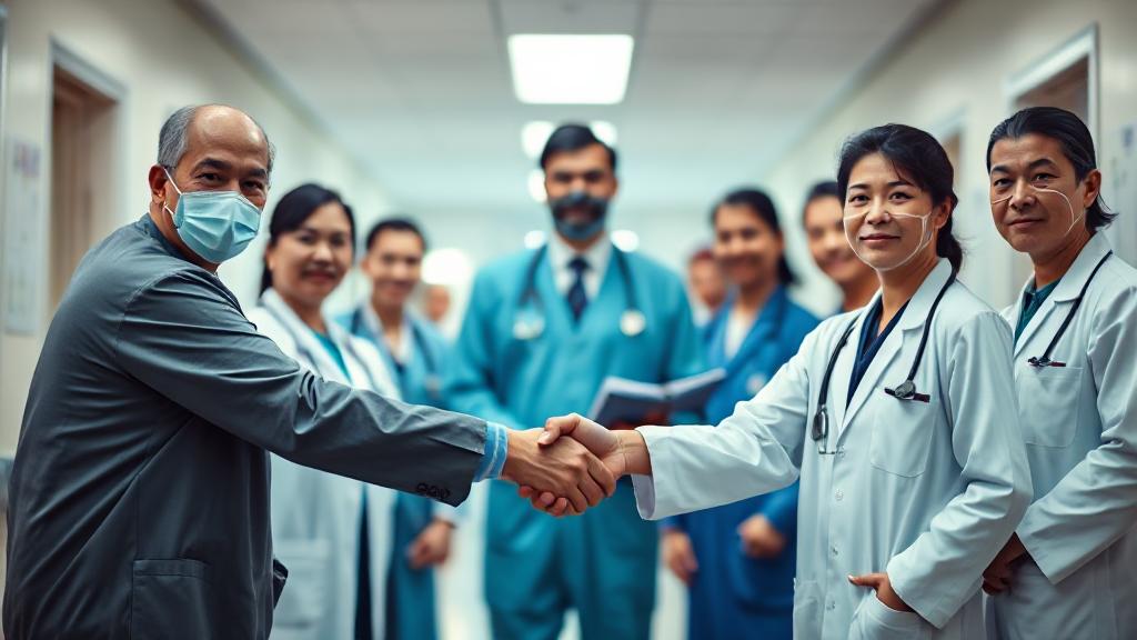 a group of asian doctor shaking hands